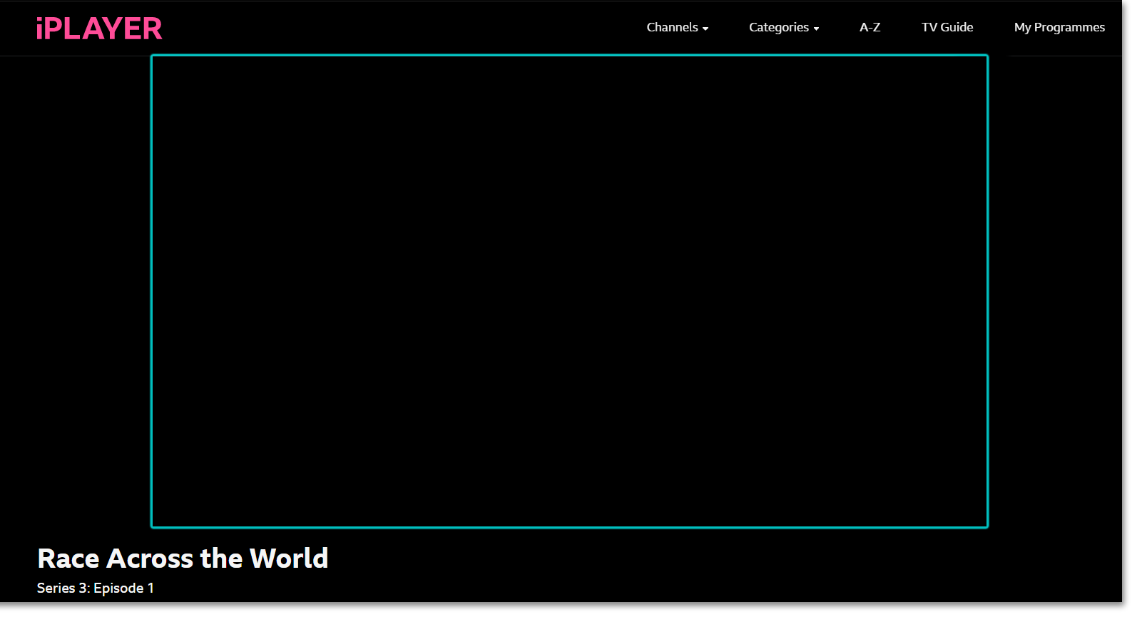 Image of the playback screen on the iPlayer website with the video not working and displaying in black