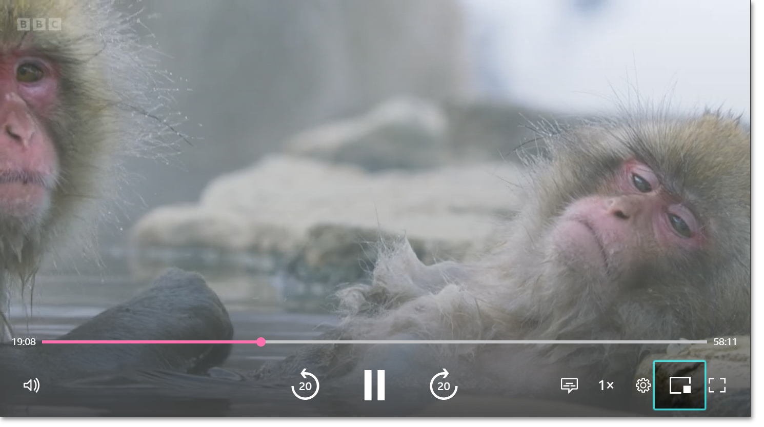 Image showing the playback screen on the iPlayer website with the Picture in Picture icon highlighted