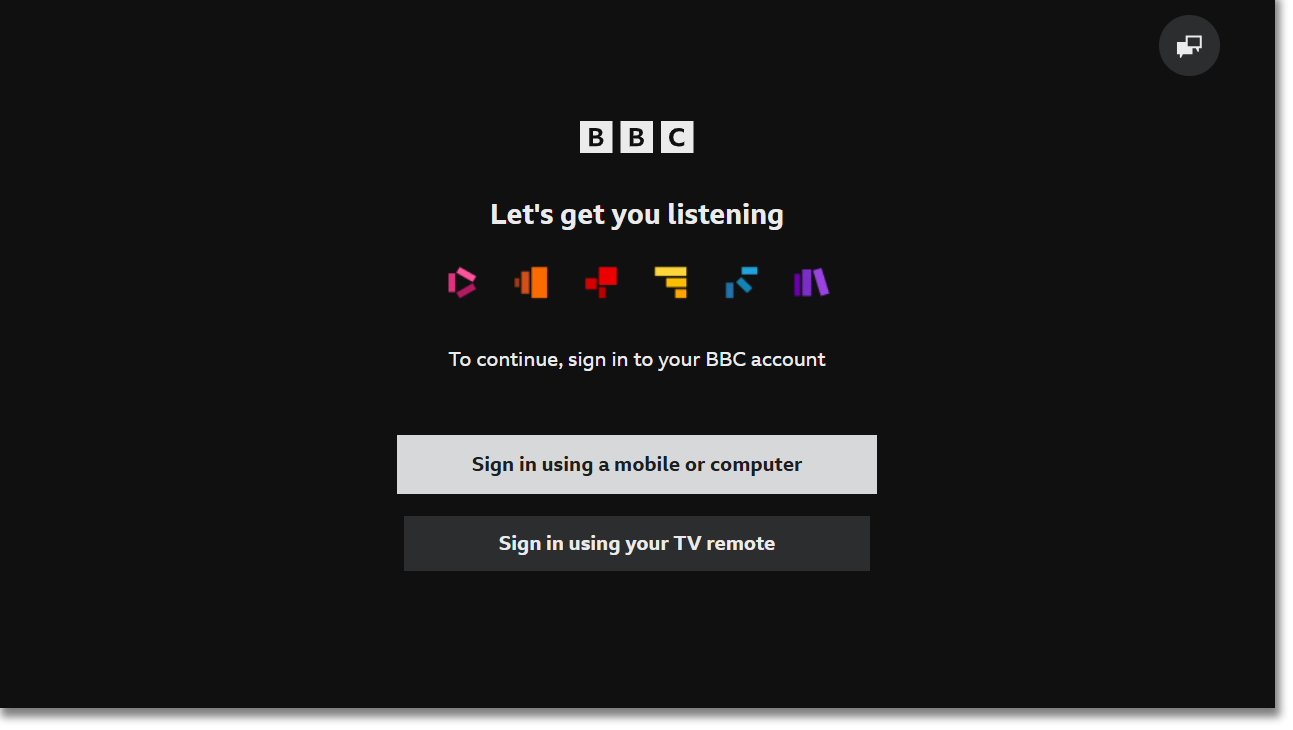 Image showing the home screen of the iPlayer TV app inviting users to sign in
