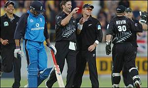 England's Owais Shah is dismissed for just seven runs