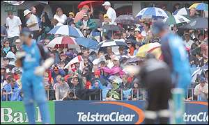 The rain enforces the use of the Duckworth-Lewis scoring system