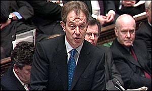 Prime Minister' Tony Blair at question time in the Commons