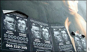 Wanted posters for Radovan Karadzic (right) and Ratko Mladic