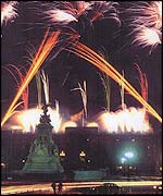 Artists impression of jubilee fireworks display at Buckingham Palace