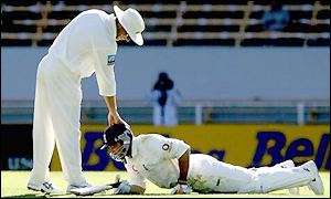 Mark Richardson pats Mark Ramprakash on the head