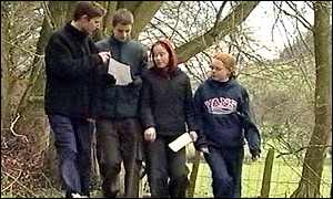 group of students orienteering