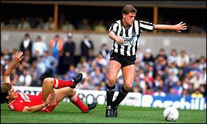 Paul Gascoigne in action for Newcastle against Liverpool in 1987