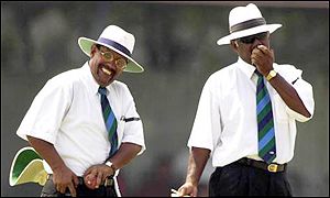 Match umpires Peter Manuel of Sri Lanka and A V Jayaprakash of India 