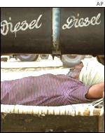 Striking Indian trucker