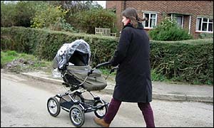 mother with child in pram