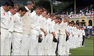 England and New Zealand players show their respect for Ben Hollioake