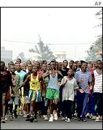 Tutsi militia demonstrate in the capital Bujumbura 