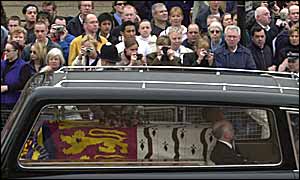 The Queen Mother's coffin in The Mall