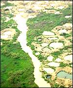 Aerial view of Koidu's diamond mines, Sierra Leone