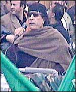 Muammar Muhammad al-Gaddafi appears on Libyan TV