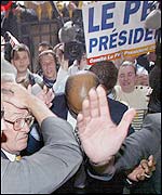 Le Pen (far left) arrives in Paris to present the 500 endorsements needed to stand in Frances presidential election.