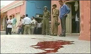 Pool of blood outside Raghunath temple