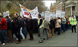 Teachers on a protest in March