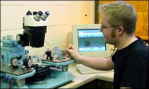 Undergraduate Pete Harrison performs the tests