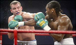 Mark Krence feels the full force of an Audley Harrison onslaught