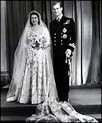 Princess Elizabeth and Prince Philip at their wedding in 1947
