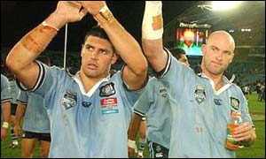 Ben Kennedy and Trent Barrett celebrate the win