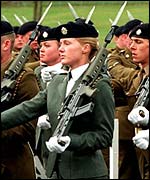 Men and women marching at Blackdown Barracks