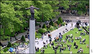 Magician David Blaine standing on column