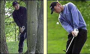 South Africa's Trevor Immelman in trouble at the first and Denmark's Thomas Bjorn at the second hole