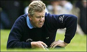 Scotland's Colin Montgomerie lines up a putt 