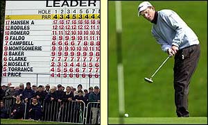 Anders Hansen putts at the first green (right)