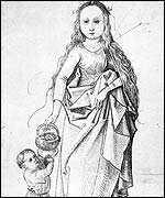 Detail of St Dorothy with the Christ Child by a follower of Martin Schongauer