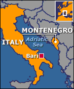 Map showing Italy and Montenegro