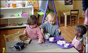 children playing with purple chips