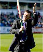 Gilchrist waves to the crowd before Carlton's game with Adelaide Crows