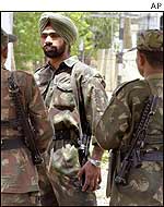 Indian soldiers at a check post in Jammu