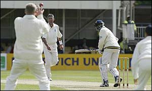Andrew Flintoff takes an easy catch off the bowling of Andy Caddick