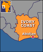 Map of Ivory Coast showing Abidjan