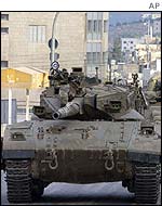 A tank entering Nablus