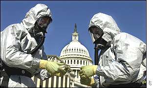Decontamination workers outside US Capitol