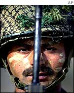 Indian soldier at an army camp near the Pakistan border