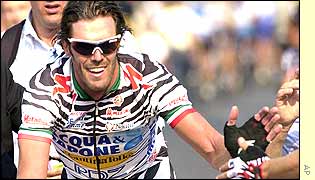 Mario Cipollini rejoices after yet anothre stage win