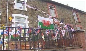 House in south Wales Valleyes covered in Royal bunting