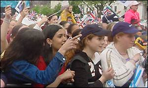 Crowd watch the entertainment in Centenary Square, Birmingham.