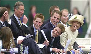 Princes Charles, William, Harry, the Duke of York and Sophie Wessex