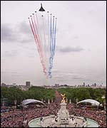 Concorde leads the Red Arrows over The Mall