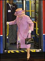 The Queen getting off a bus