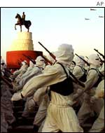 Iraqi troops marching AP