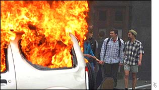Burning car in central Moscow