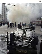 A car burns in central Moscow